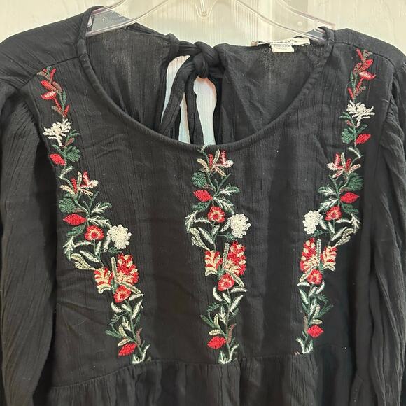 American Eagle Floral Embroidered Long Sleeve Tie Back Peasant Boho Blouse XS/S - Picture 3 of 9